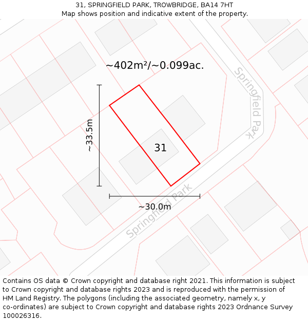 31, SPRINGFIELD PARK, TROWBRIDGE, BA14 7HT: Plot and title map