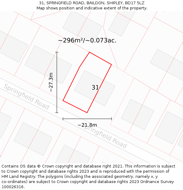31, SPRINGFIELD ROAD, BAILDON, SHIPLEY, BD17 5LZ: Plot and title map