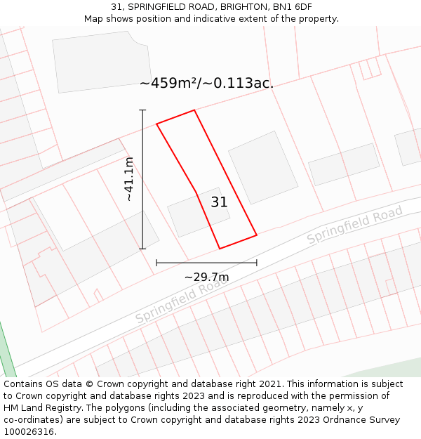 31, SPRINGFIELD ROAD, BRIGHTON, BN1 6DF: Plot and title map