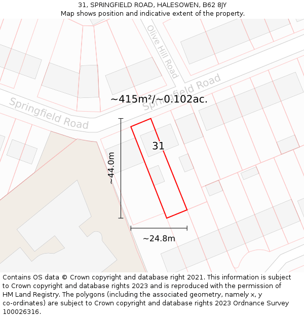 31, SPRINGFIELD ROAD, HALESOWEN, B62 8JY: Plot and title map
