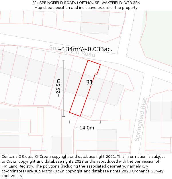 31, SPRINGFIELD ROAD, LOFTHOUSE, WAKEFIELD, WF3 3FN: Plot and title map