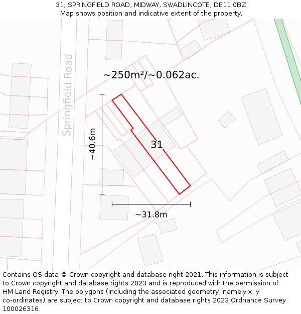31, SPRINGFIELD ROAD, MIDWAY, SWADLINCOTE, DE11 0BZ: Plot and title map