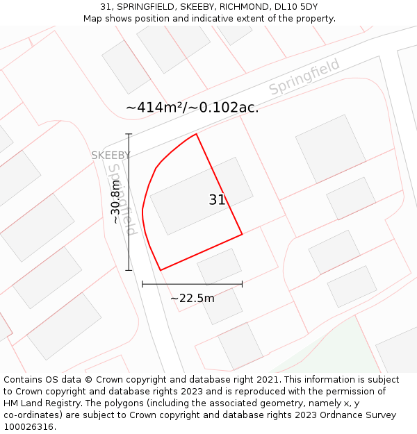 31, SPRINGFIELD, SKEEBY, RICHMOND, DL10 5DY: Plot and title map