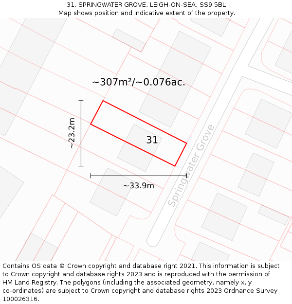 31, SPRINGWATER GROVE, LEIGH-ON-SEA, SS9 5BL: Plot and title map