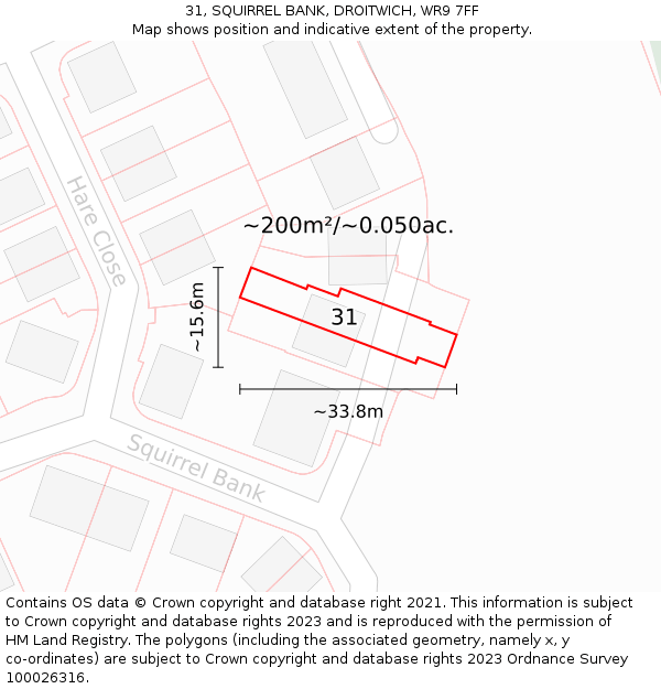 31, SQUIRREL BANK, DROITWICH, WR9 7FF: Plot and title map
