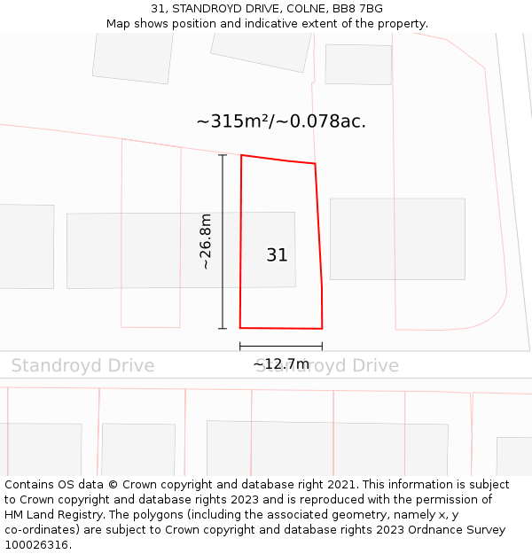 31, STANDROYD DRIVE, COLNE, BB8 7BG: Plot and title map
