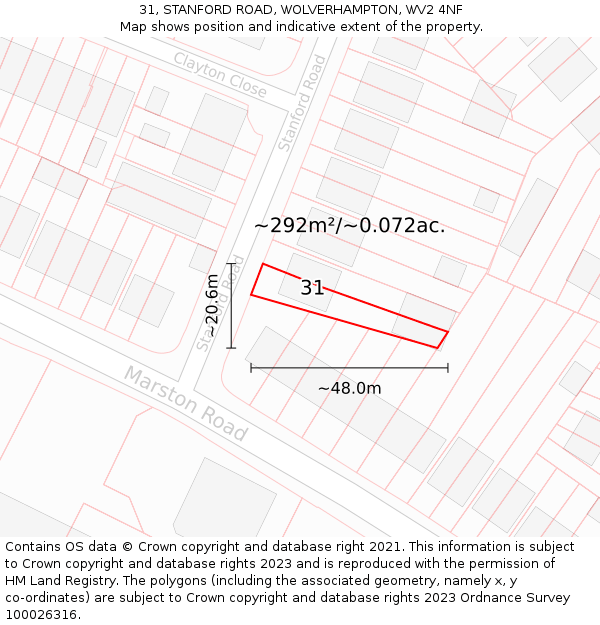 31, STANFORD ROAD, WOLVERHAMPTON, WV2 4NF: Plot and title map