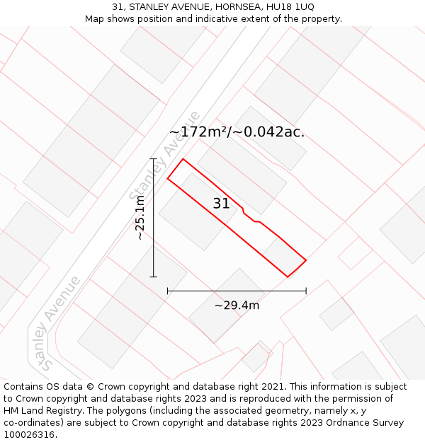 31, STANLEY AVENUE, HORNSEA, HU18 1UQ: Plot and title map