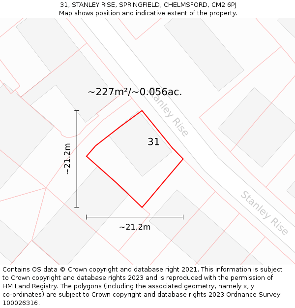 31, STANLEY RISE, SPRINGFIELD, CHELMSFORD, CM2 6PJ: Plot and title map