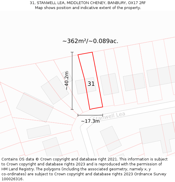 31, STANWELL LEA, MIDDLETON CHENEY, BANBURY, OX17 2RF: Plot and title map