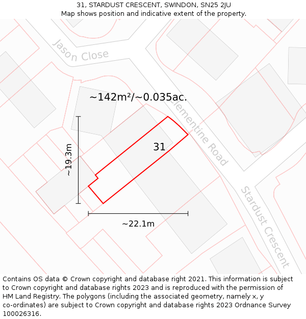 31, STARDUST CRESCENT, SWINDON, SN25 2JU: Plot and title map