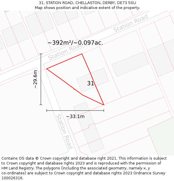 31, STATION ROAD, CHELLASTON, DERBY, DE73 5SU: Plot and title map
