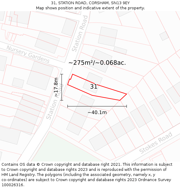 31, STATION ROAD, CORSHAM, SN13 9EY: Plot and title map