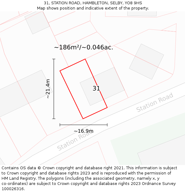 31, STATION ROAD, HAMBLETON, SELBY, YO8 9HS: Plot and title map