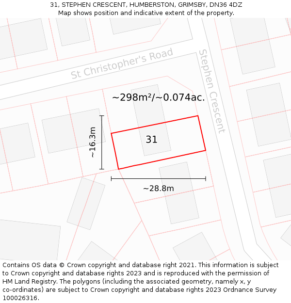 31, STEPHEN CRESCENT, HUMBERSTON, GRIMSBY, DN36 4DZ: Plot and title map