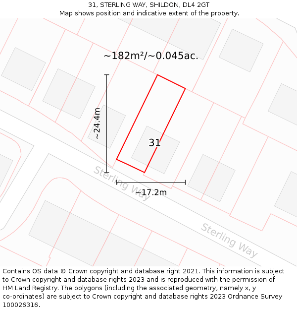 31, STERLING WAY, SHILDON, DL4 2GT: Plot and title map