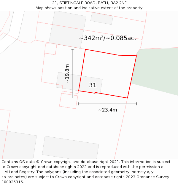 31, STIRTINGALE ROAD, BATH, BA2 2NF: Plot and title map
