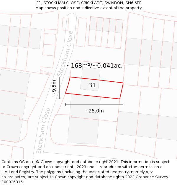 31, STOCKHAM CLOSE, CRICKLADE, SWINDON, SN6 6EF: Plot and title map