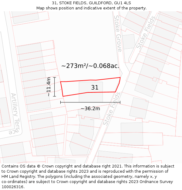 31, STOKE FIELDS, GUILDFORD, GU1 4LS: Plot and title map