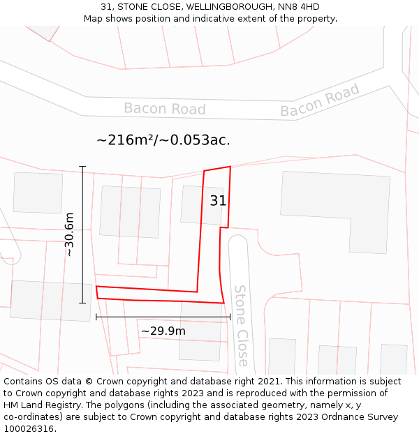 31, STONE CLOSE, WELLINGBOROUGH, NN8 4HD: Plot and title map