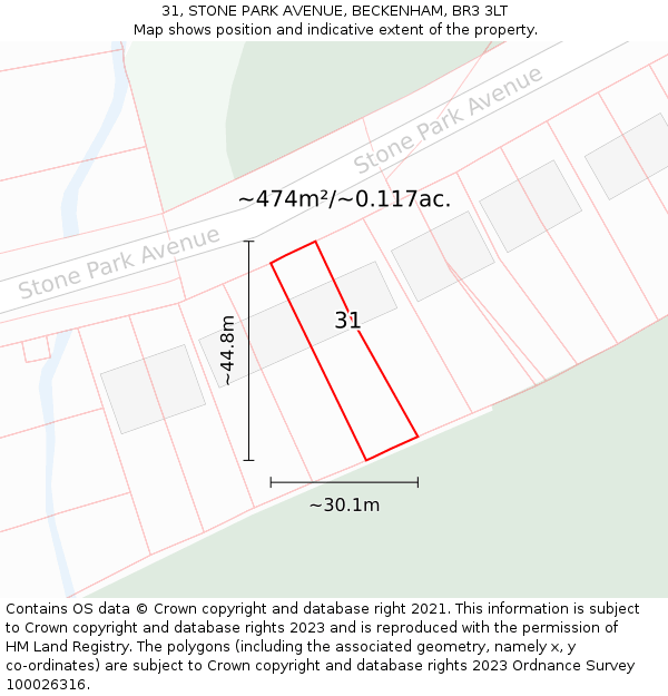31, STONE PARK AVENUE, BECKENHAM, BR3 3LT: Plot and title map
