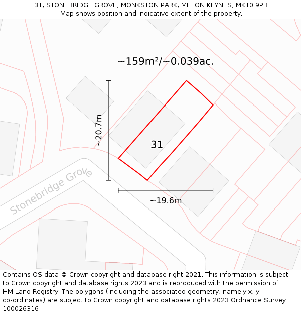 31, STONEBRIDGE GROVE, MONKSTON PARK, MILTON KEYNES, MK10 9PB: Plot and title map