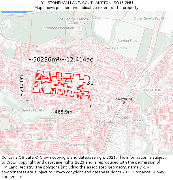 31, STONEHAM LANE, SOUTHAMPTON, SO16 2NU: Plot and title map
