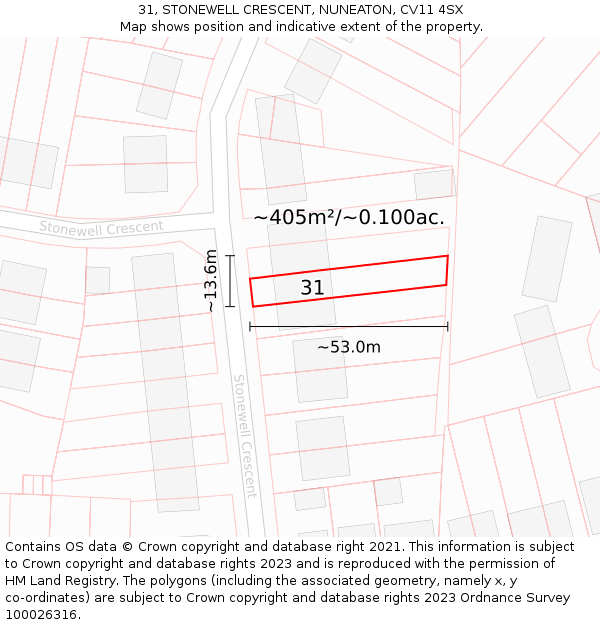 31, STONEWELL CRESCENT, NUNEATON, CV11 4SX: Plot and title map