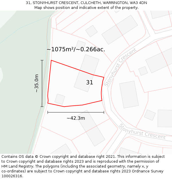 31, STONYHURST CRESCENT, CULCHETH, WARRINGTON, WA3 4DN: Plot and title map