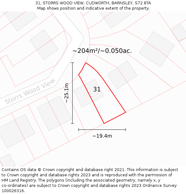 31, STORRS WOOD VIEW, CUDWORTH, BARNSLEY, S72 8TA: Plot and title map