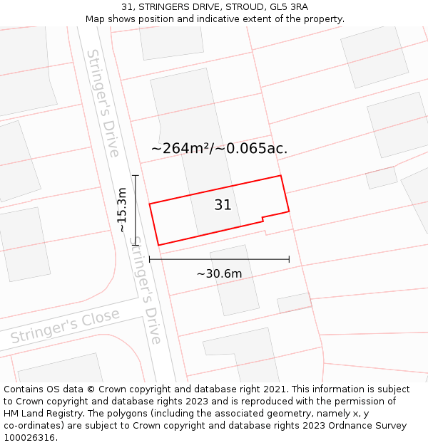 31, STRINGERS DRIVE, STROUD, GL5 3RA: Plot and title map