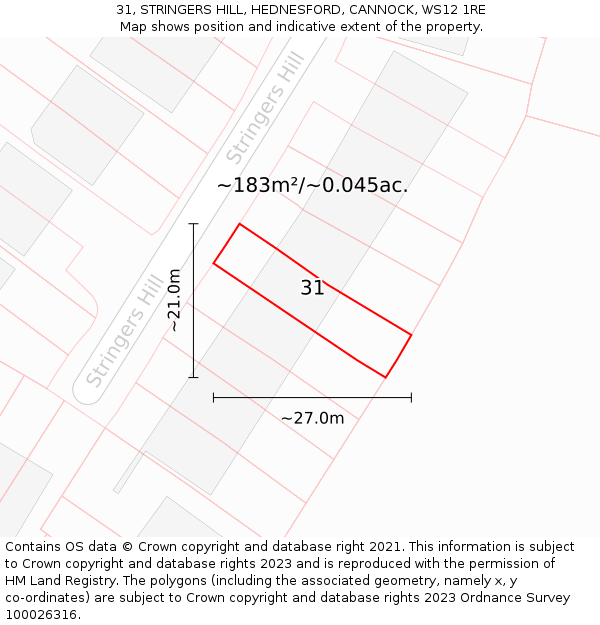 31, STRINGERS HILL, HEDNESFORD, CANNOCK, WS12 1RE: Plot and title map