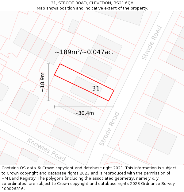 31, STRODE ROAD, CLEVEDON, BS21 6QA: Plot and title map