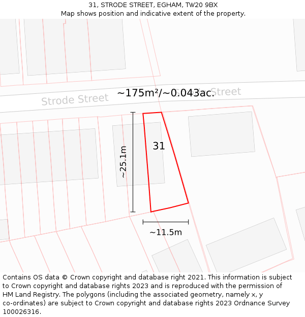 31, STRODE STREET, EGHAM, TW20 9BX: Plot and title map