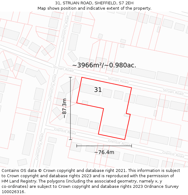 31, STRUAN ROAD, SHEFFIELD, S7 2EH: Plot and title map