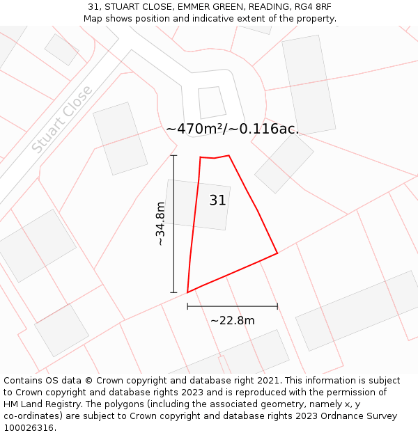 31, STUART CLOSE, EMMER GREEN, READING, RG4 8RF: Plot and title map