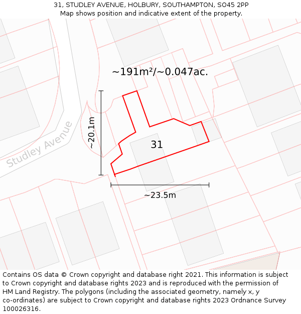 31, STUDLEY AVENUE, HOLBURY, SOUTHAMPTON, SO45 2PP: Plot and title map