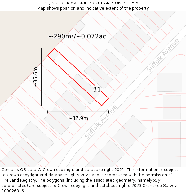 31, SUFFOLK AVENUE, SOUTHAMPTON, SO15 5EF: Plot and title map