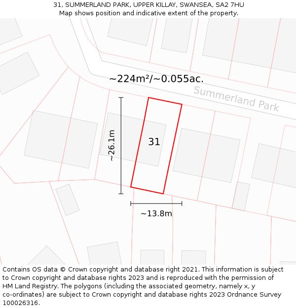 31, SUMMERLAND PARK, UPPER KILLAY, SWANSEA, SA2 7HU: Plot and title map