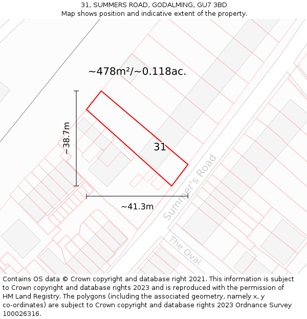 31, SUMMERS ROAD, GODALMING, GU7 3BD: Plot and title map