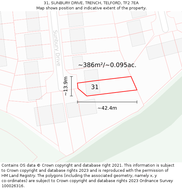 31, SUNBURY DRIVE, TRENCH, TELFORD, TF2 7EA: Plot and title map