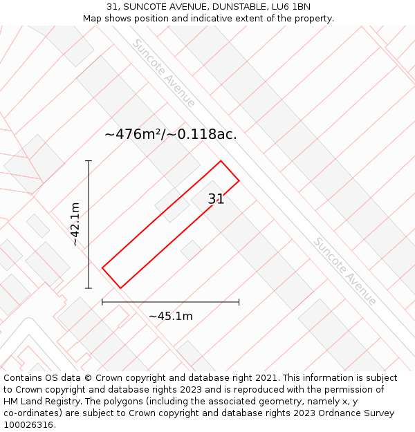 31, SUNCOTE AVENUE, DUNSTABLE, LU6 1BN: Plot and title map
