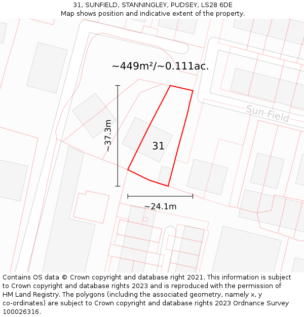 31, SUNFIELD, STANNINGLEY, PUDSEY, LS28 6DE: Plot and title map