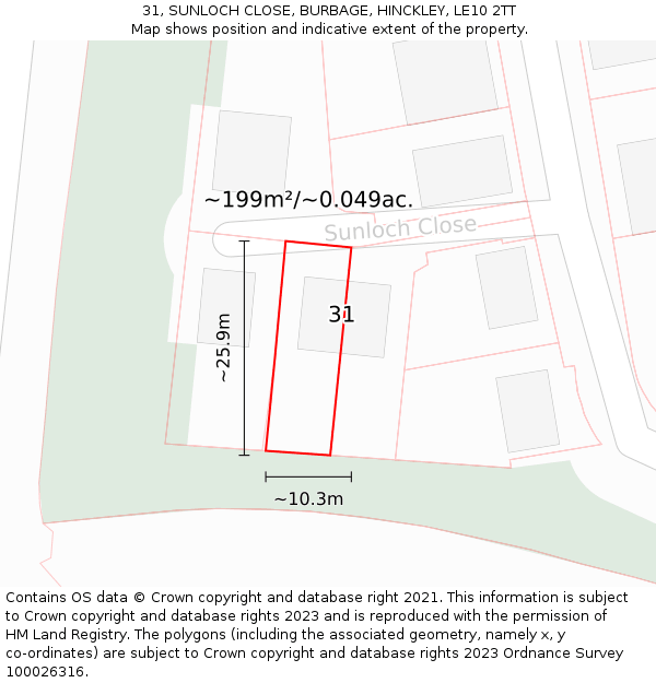 31, SUNLOCH CLOSE, BURBAGE, HINCKLEY, LE10 2TT: Plot and title map