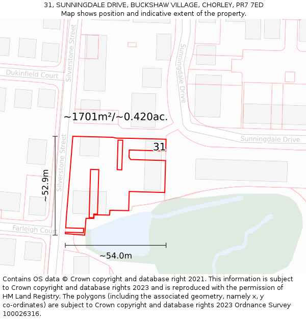 31, SUNNINGDALE DRIVE, BUCKSHAW VILLAGE, CHORLEY, PR7 7ED: Plot and title map