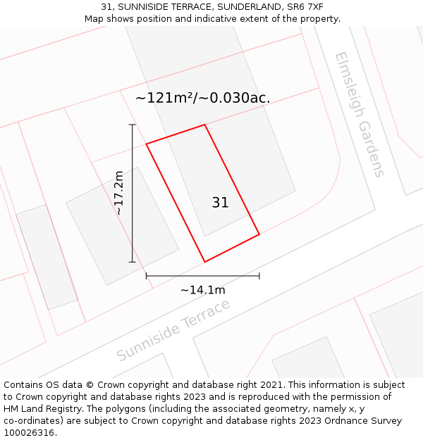 31, SUNNISIDE TERRACE, SUNDERLAND, SR6 7XF: Plot and title map