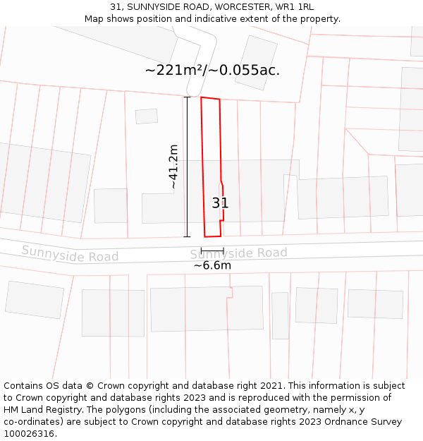 31, SUNNYSIDE ROAD, WORCESTER, WR1 1RL: Plot and title map
