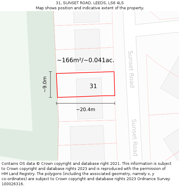 31, SUNSET ROAD, LEEDS, LS6 4LS: Plot and title map