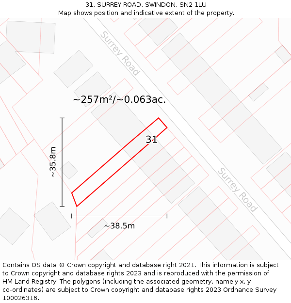 31, SURREY ROAD, SWINDON, SN2 1LU: Plot and title map
