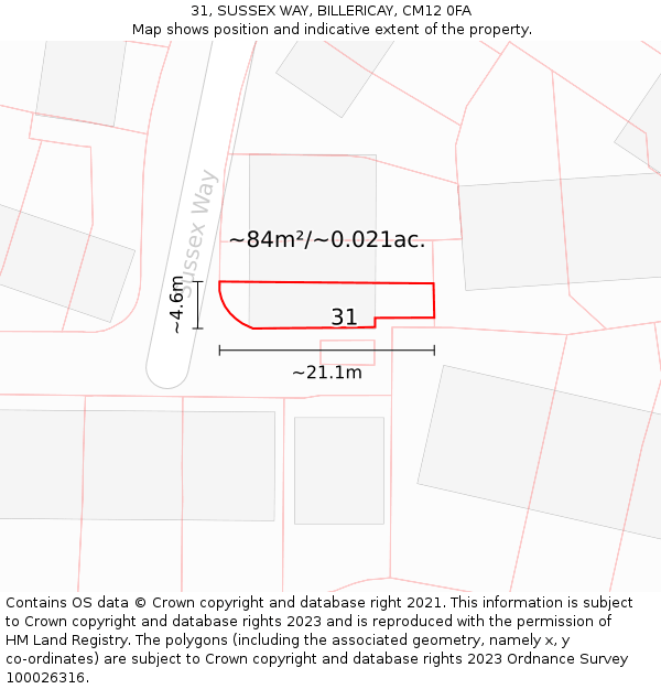 31, SUSSEX WAY, BILLERICAY, CM12 0FA: Plot and title map